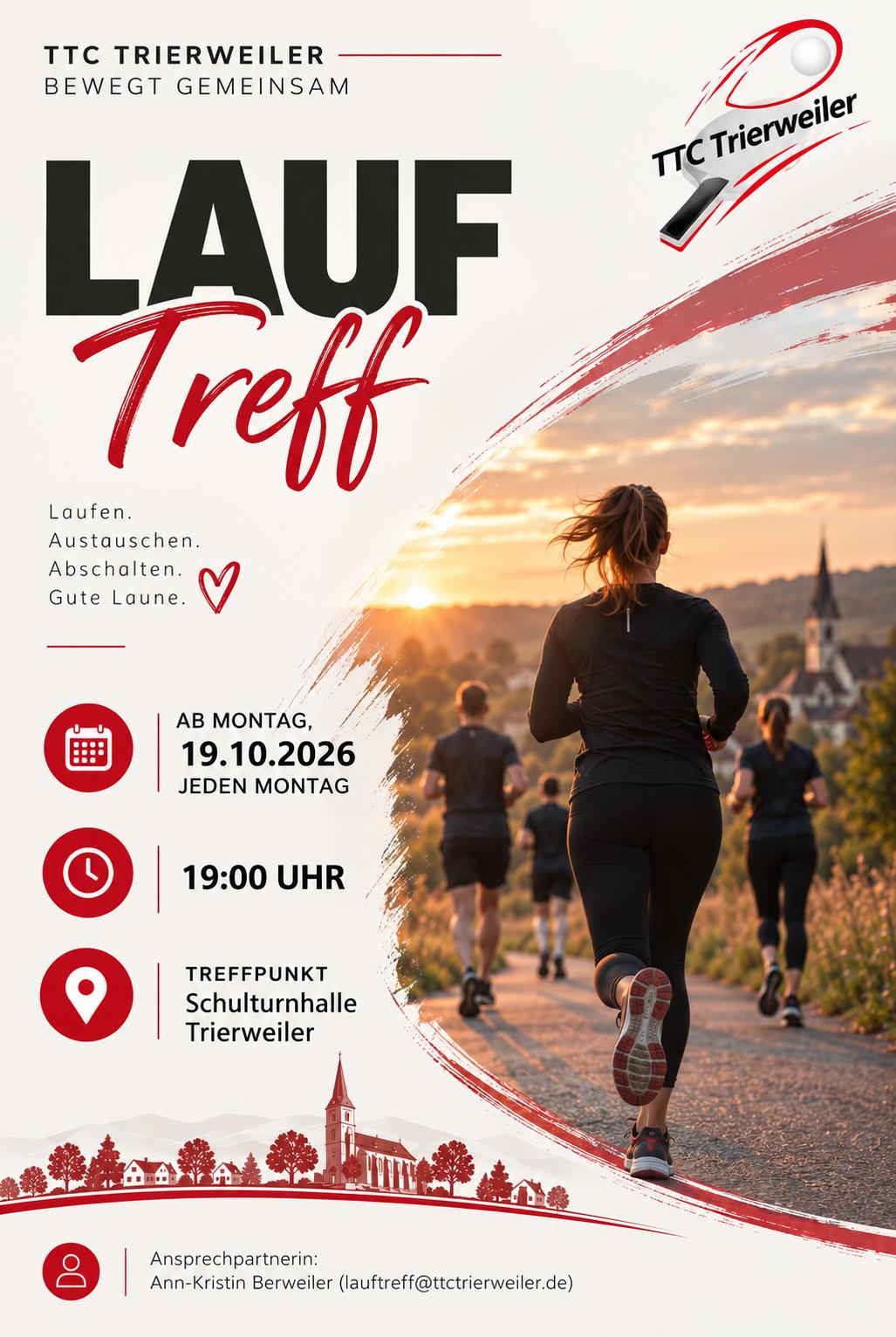 Flyer zum Lauftreff des TTC Trierweiler — ab Montag, 19.10.2026, 19:00 Uhr, Treffpunkt Schulturnhalle Trierweiler